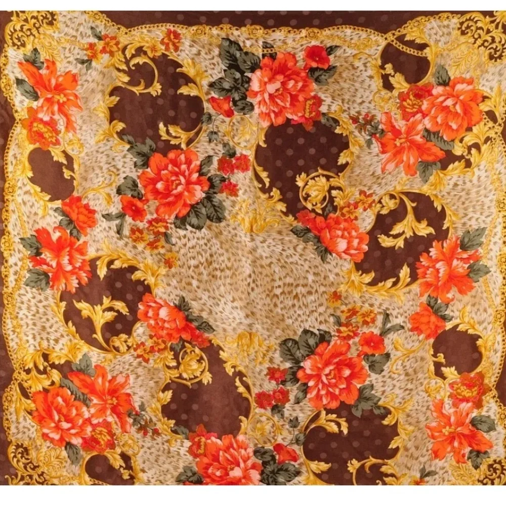 Christian Dior Flower Multicolor Scarf Silk 100% Used Authentic with tag 34 X 34